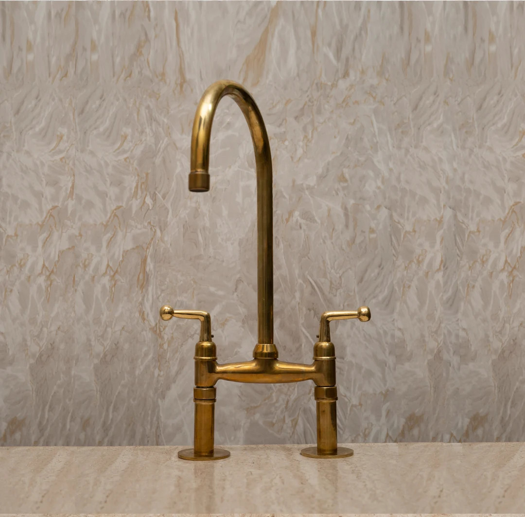Solid Brass Kitchen Faucet With Sprayer and Lever Handels - Etsy | Etsy (US)