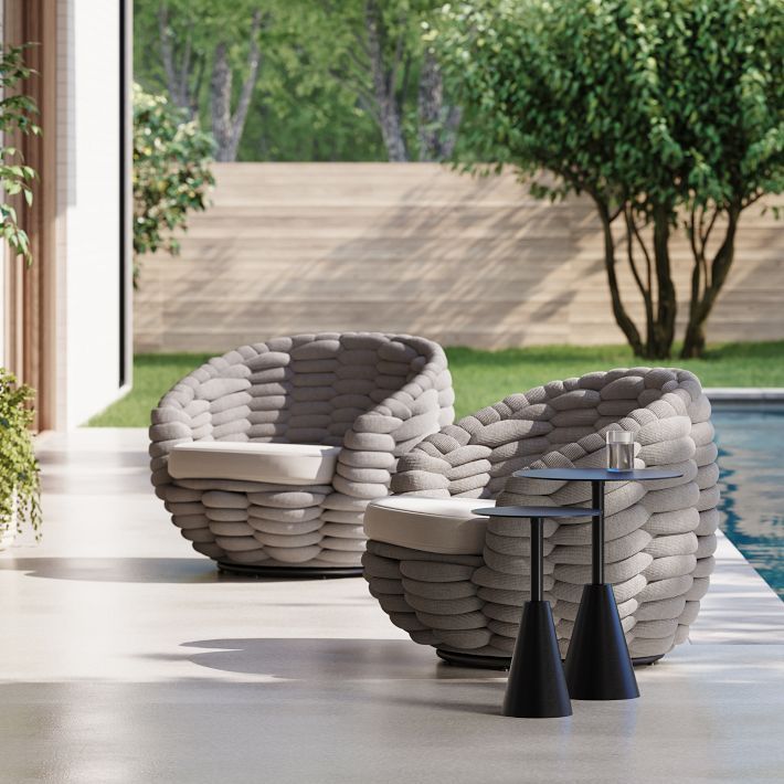 Cozy Outdoor Swivel Chairs & Tyra Nesting Side Tables Set | West Elm (US)