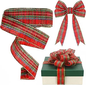 Yinder Plaid Christmas Wired Ribbon 1.5 Inch 30 Yard Traditional Red Tartan Plaid Christmas Holid... | Amazon (US)