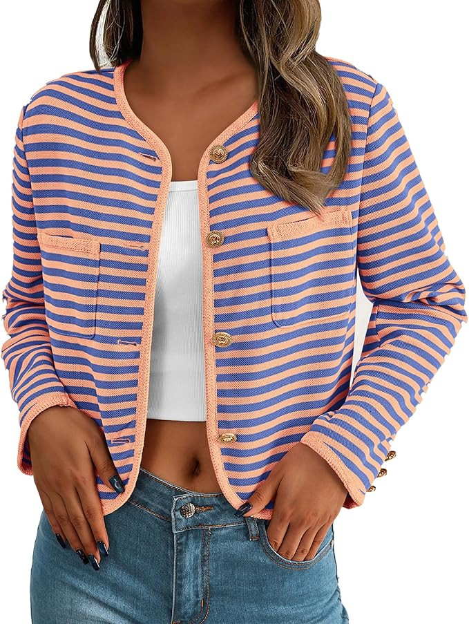 PRETTYGARDEN Women's Striped Cardigan Jacket Casual Long Sleeve Knit Button Down Shirts Fall Wint... | Amazon (US)
