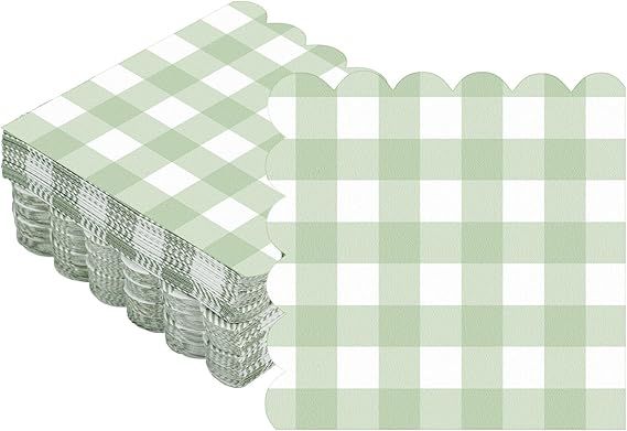 Seajan 100 Pieces Scalloped Cocktail Napkins Plaid Thick Paper Napkins Disposable Scalloped Napki... | Amazon (US)