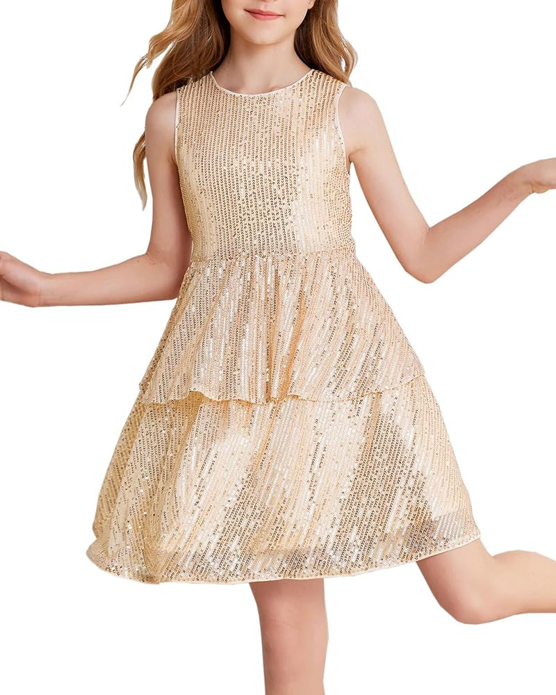 Danna Belle Girls Sequin Dress Sleeveless Party Birthday Dual-Layer Dresses 5-14 | Amazon (US)