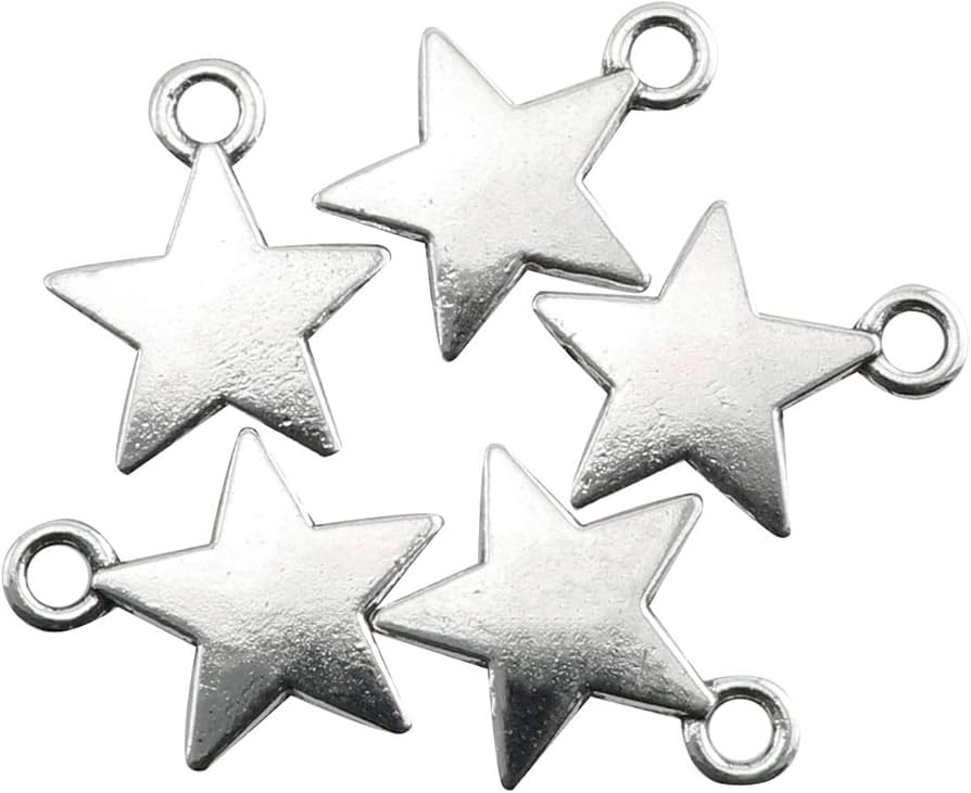 60pcs Five-pointed Star DIY Pendant Accessories for Jewelry Making and Crafting Silver | Amazon (US)