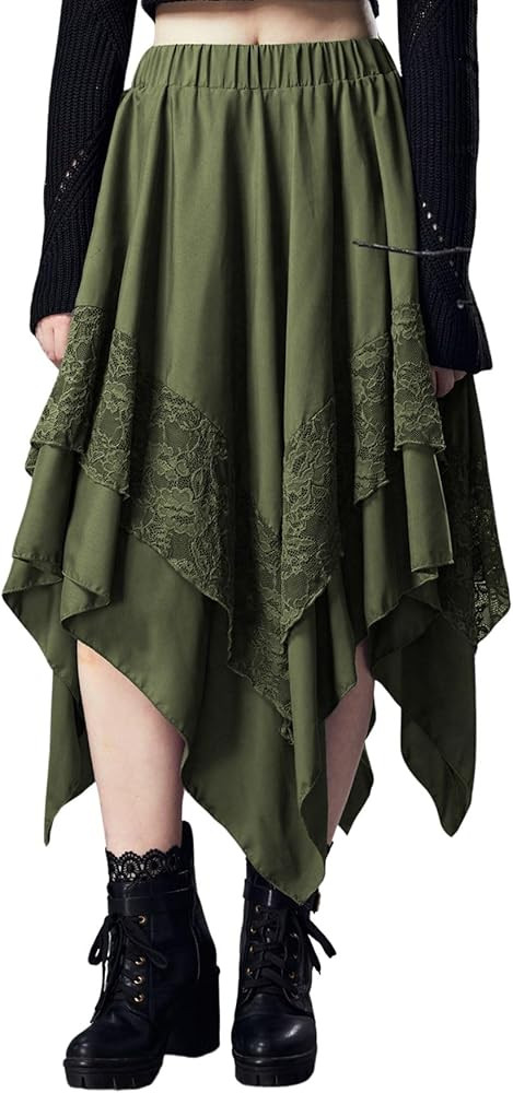 Verdusa Women's Renaissance Skirt Lace Flowy Fairy Skirt Y2k Layered Asymmetrical Midi Skirt | Amazon (US)