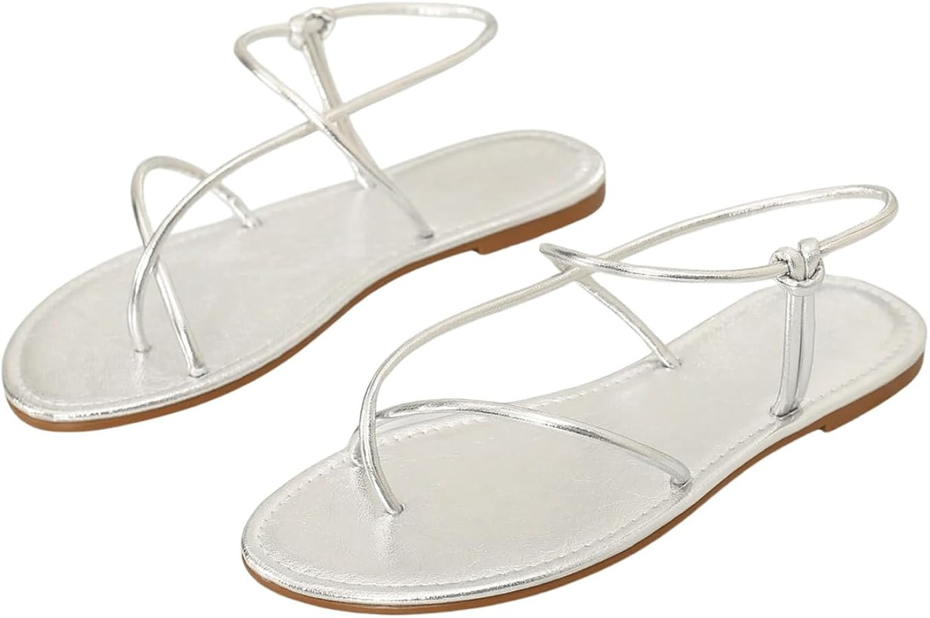 GORGLITTER Women's Metallic Thong Sandals Slides | Amazon (US)