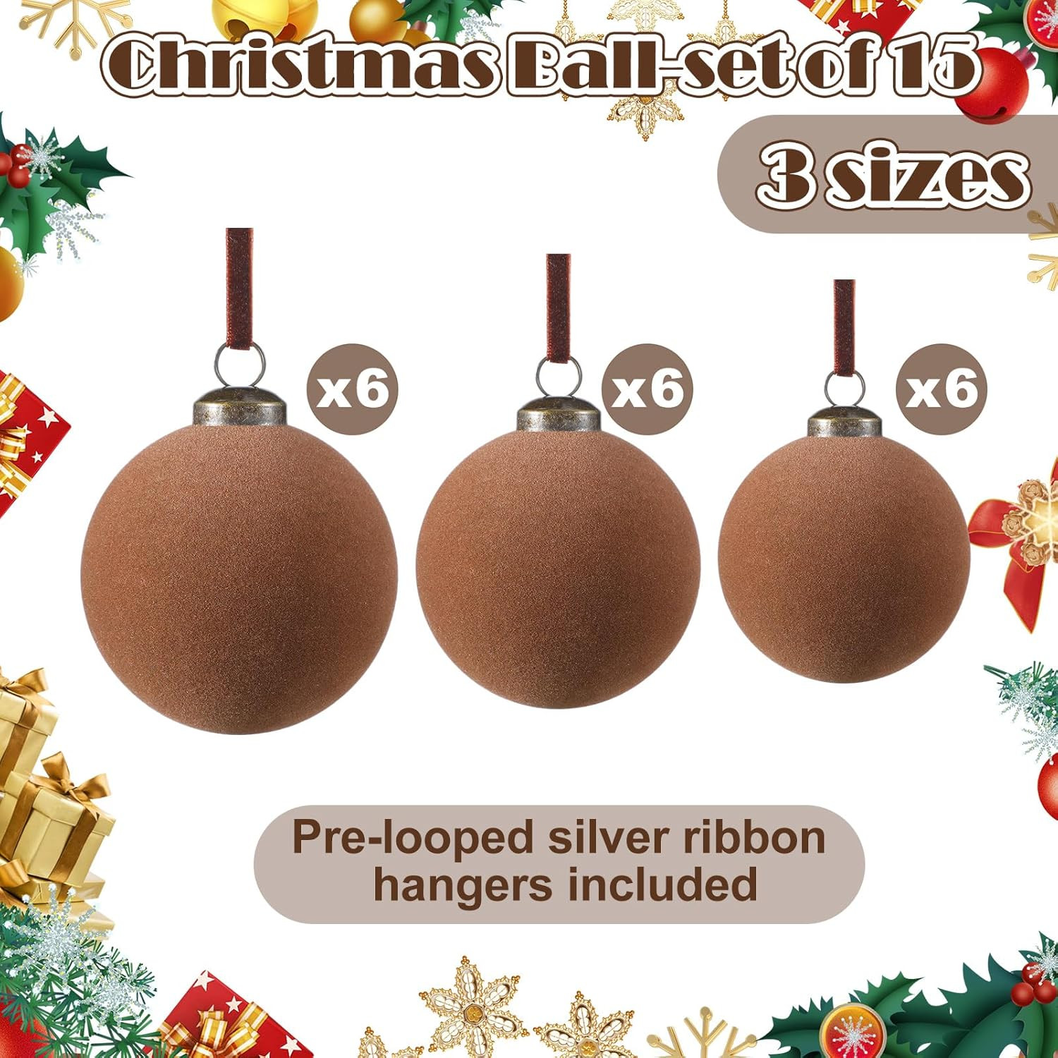 18 Pcs Velvet Christmas Balls Bulk 3.15, 2.76, 2.36 Inch, Flocked Xmas Tree Ball Ornaments Plasti... | Amazon (US)