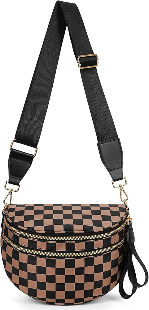 hibear Checkered Crossbody Bag Spacious Bum Bags for Women Nylon Crossbody Fanny Packs Checkered ... | Amazon (US)
