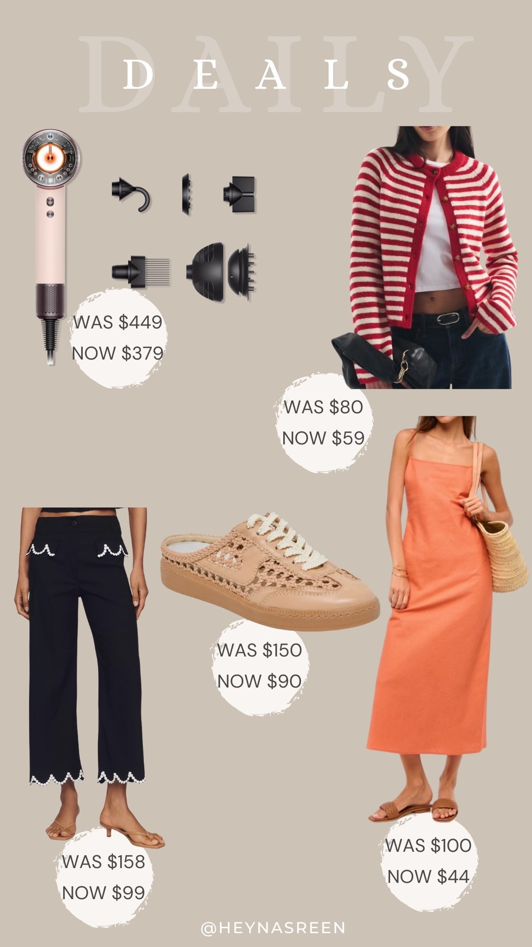 Daily deals on Dyson hair dryer, Abercrombie cardigan, Abercrombie line dress, Dolce Vita mule sneakers, Anthropologie pants 
