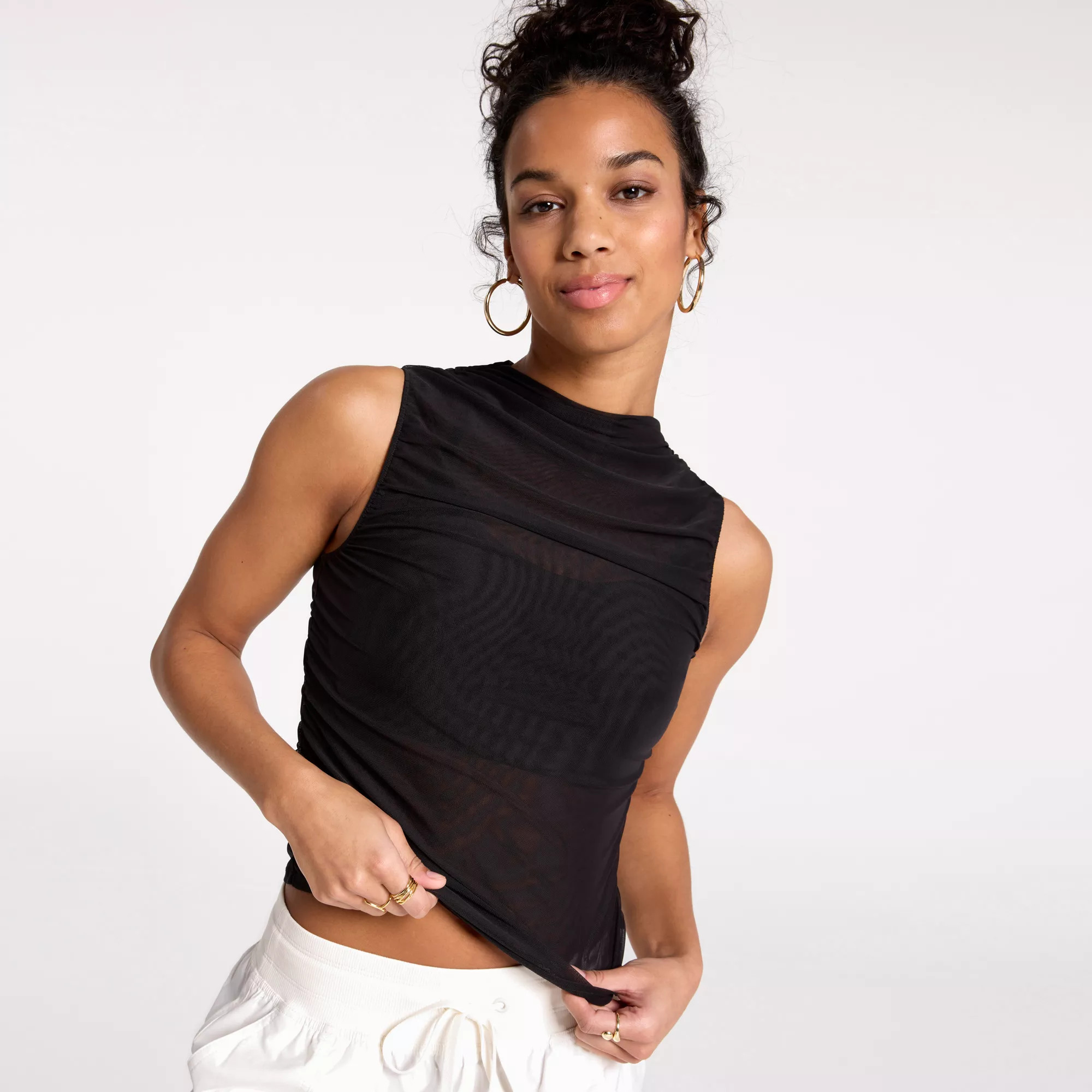 CALIA Women's Ruched Mock Neck Tank, Large, Pure Black | DICK'S Sporting Goods