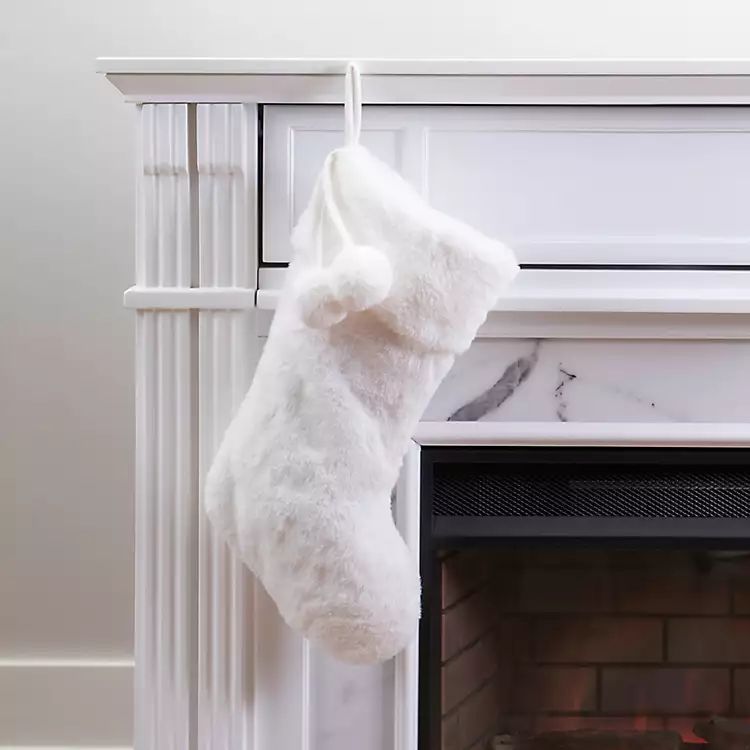 New!White Faux Fur Pom Pom Stocking | Kirkland's Home