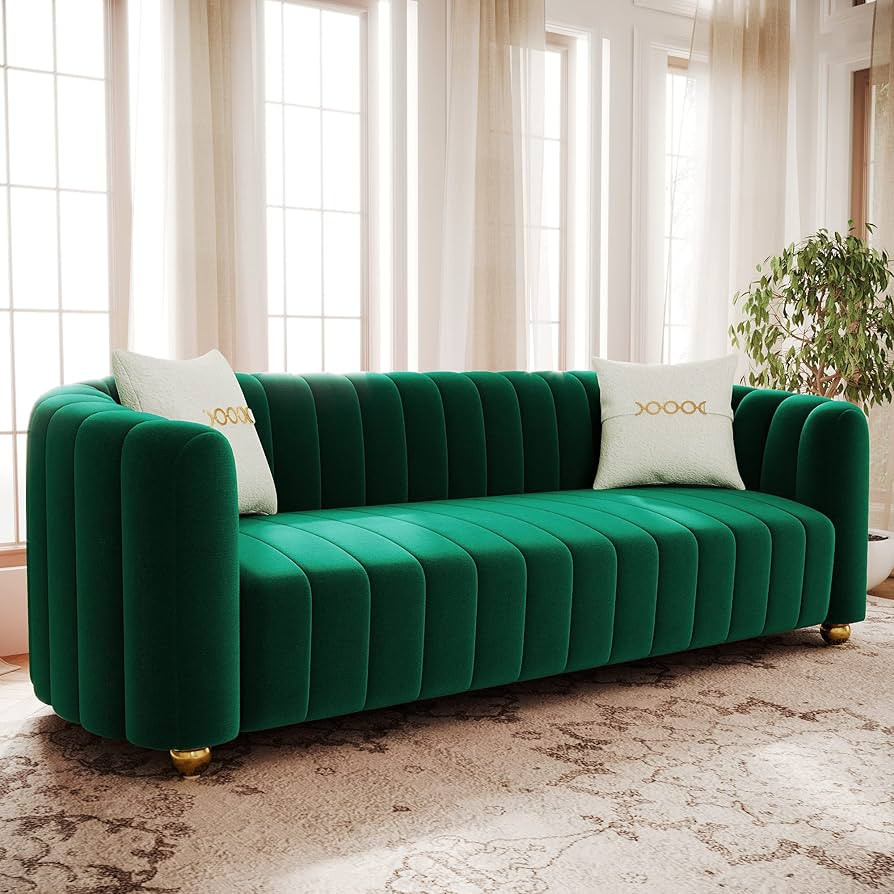 yunqishi KEAI 83.46" Green Velvet Couch for Living Room Emerald Green Large Modern Sofa with Gold... | Amazon (US)
