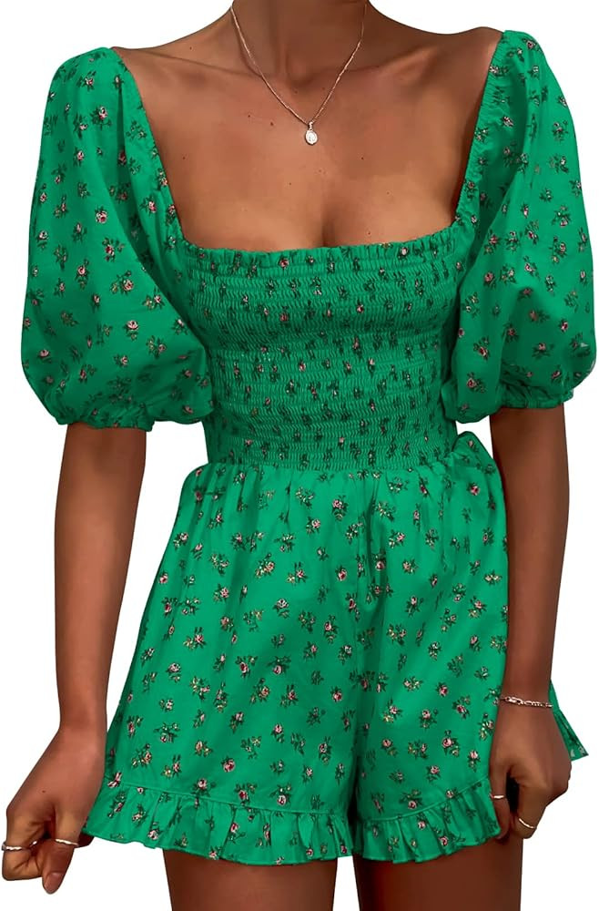 Jeanewpole1 Women Shirred Smocked Tube Top Short Wide Leg Pants Romper Jumpsuit | Amazon (US)