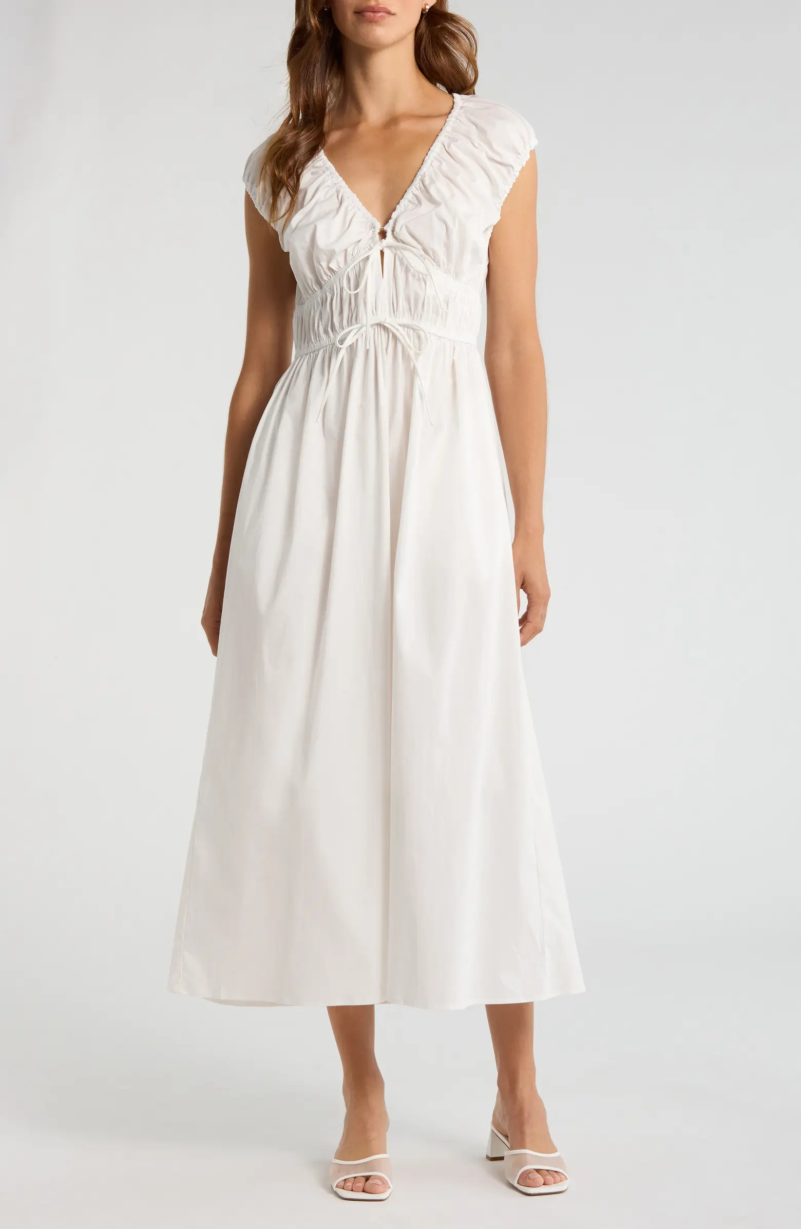 Liv Ruched Stretch Cotton Poplin Midi Dress | Nordstrom