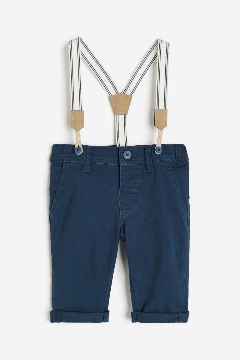 Twill Pants with Suspenders - Brown - Kids | H&M US | H&M (US + CA)