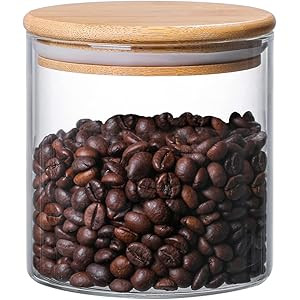 MOLFUJ 550 ML / 18 FL Oz Glass Storage Container with Wood Lid, Stackable Clear Decorative Organizer | Amazon (US)