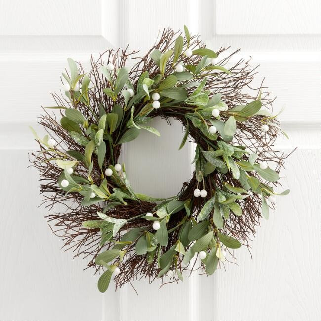 Pier Place Faux Mistletoe with White Berries Wreath | World Market