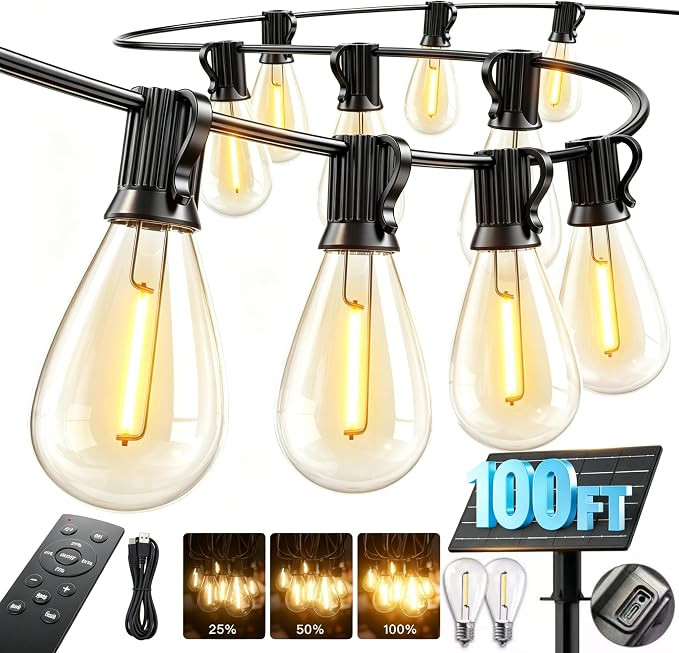 100FT Solar String Lights Outdoor Waterproof, 35+1 LED Solar Powered Lights with Remote Control, ... | Amazon (US)