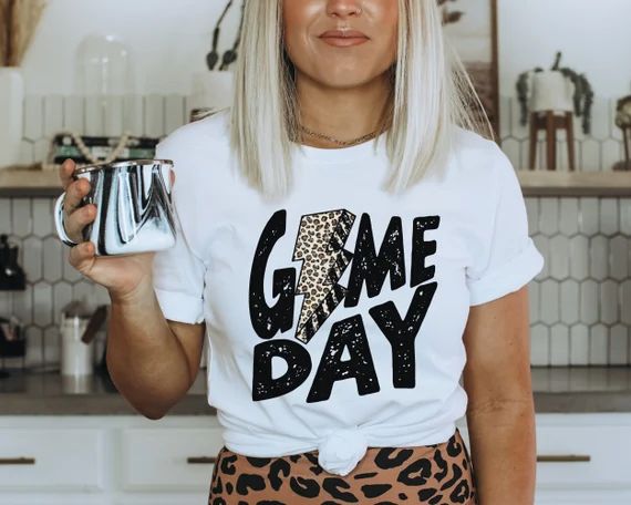 Game Day Leopard Lightning Bolt Shirt Gameday Shirt Womens - Etsy | Etsy (US)