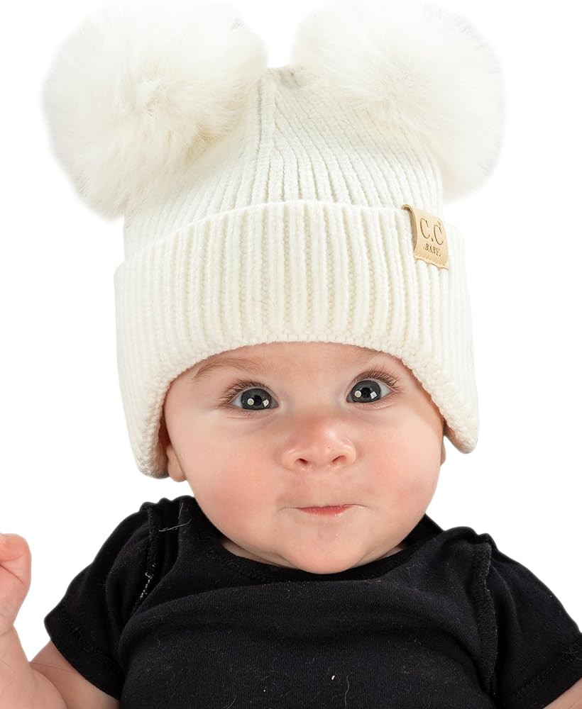 Funky Junque Exclusives Baby Infant Beanie Knit Warm Winter Pom Pom Skull Cap Hat | Amazon (US)