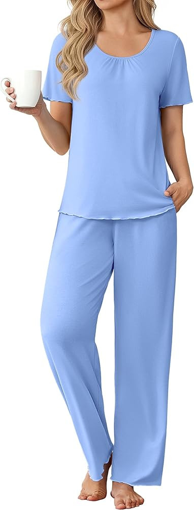 Ekouaer Womens Pajama Sets Viscose from bamboo Lounge Set Soft Pajamas for Women Set Short Sleeve... | Amazon (US)