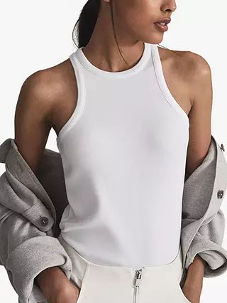 Reiss Mirabel Ribbed Jersey Vest Top, White | John Lewis (UK)