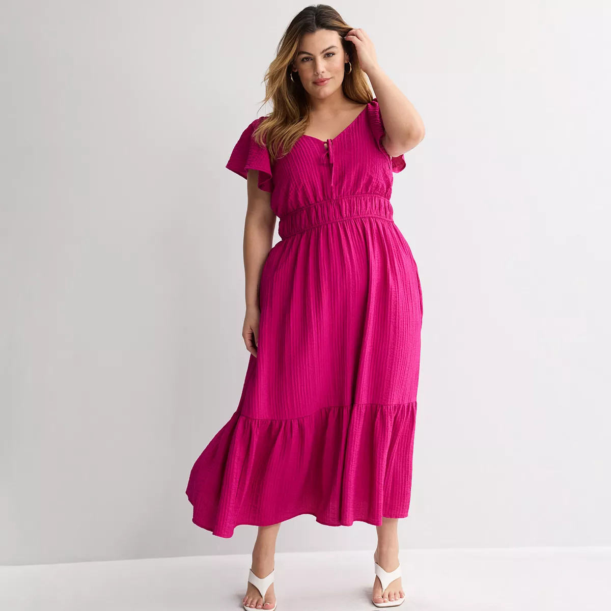 Plus Size Nine West Flutter Sleeve Maxi Dress, Women's, Size: 1XL, Mineral Black | Kohl's