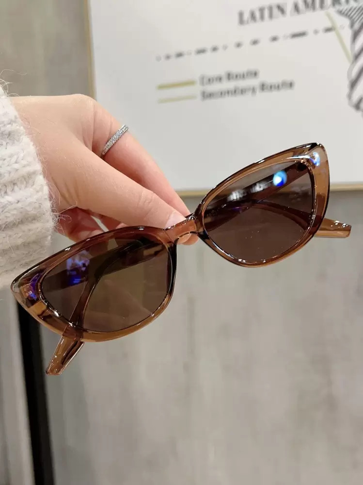 1pc Women's Brown Cat Eye PC Frame Solid Color Retro Fashion Glasses, Suitable For Daily Wear | SHEIN