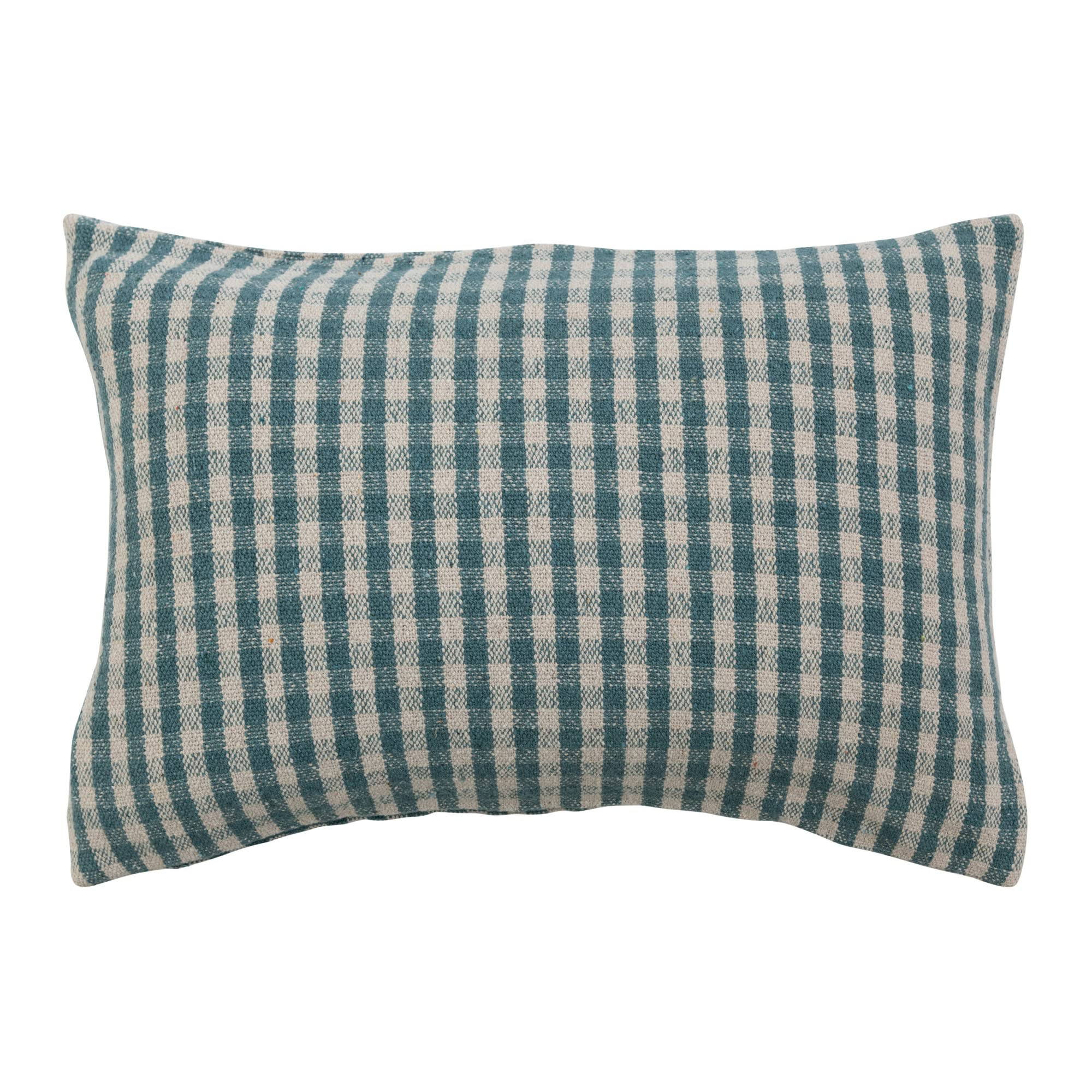 Creative Co-Op Woven Recycled Cotton Blend Lumbar Pillow Cover, Teal and White | Amazon (US)