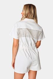 BuddyLove | Jessie Crystal Fringe Romper | White | BuddyLove