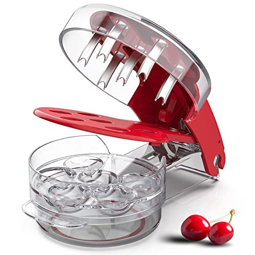 Cherry Pitter, XSCQ Cherry Pitter Tool Corer Stainless Steel with Lock Design, Saving time and Enjoy Cherry Jam(Anti-juice Splash)-Red | Amazon (US)