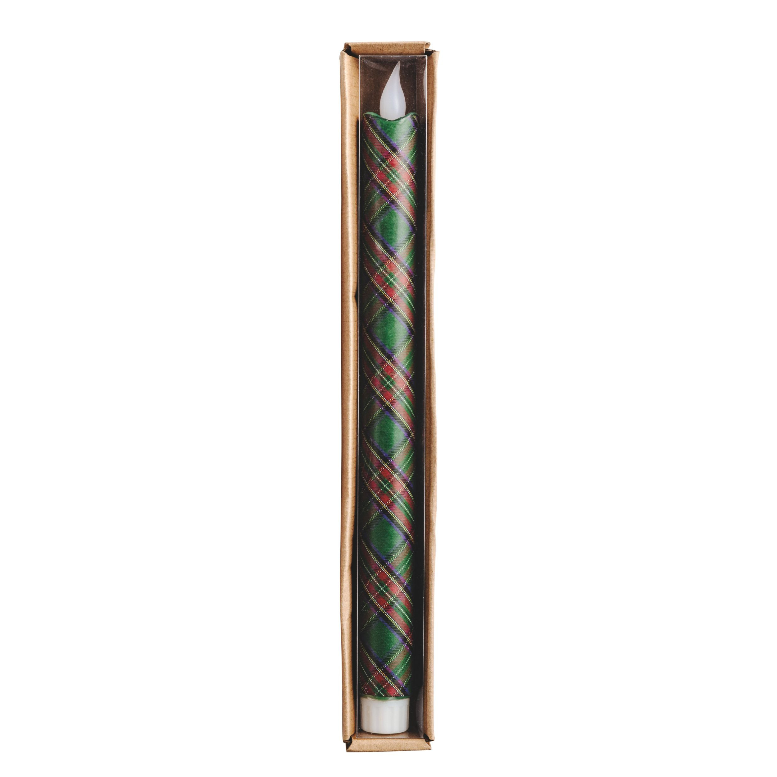 LED Green Tartan Taper Candle | Mud Pie