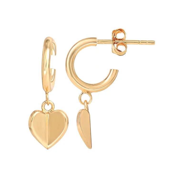JS Jessica Simpson Women’s Gold Plated Sterling Silver Heart Charm Hoop Earrings | Walmart (US)