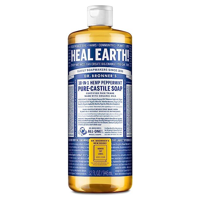 Dr. Bronner’s - Pure-Castile Liquid Soap (Peppermint, 32 ounce) - Made with Organic Oils, 18-in... | Amazon (US)
