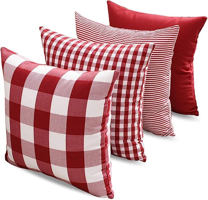 CARRIE HOME Buffalo Check Pillow Covers Buffalo Plaid Throw Pillow Cover 18x18 for Red and White ... | Amazon (US)