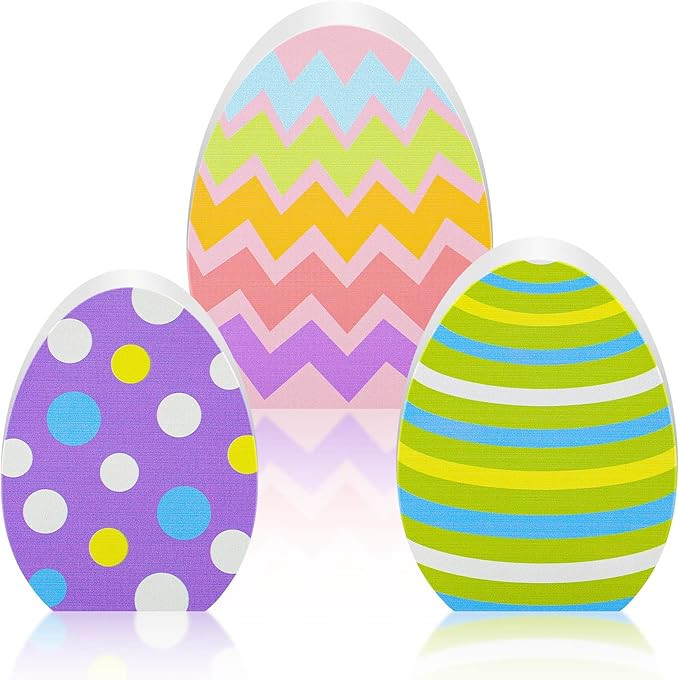 3 Pieces Easter Egg Table Wooden Signs Egg Farmhouse Decorations Spring Egg Wood Tabletop Easter ... | Amazon (US)