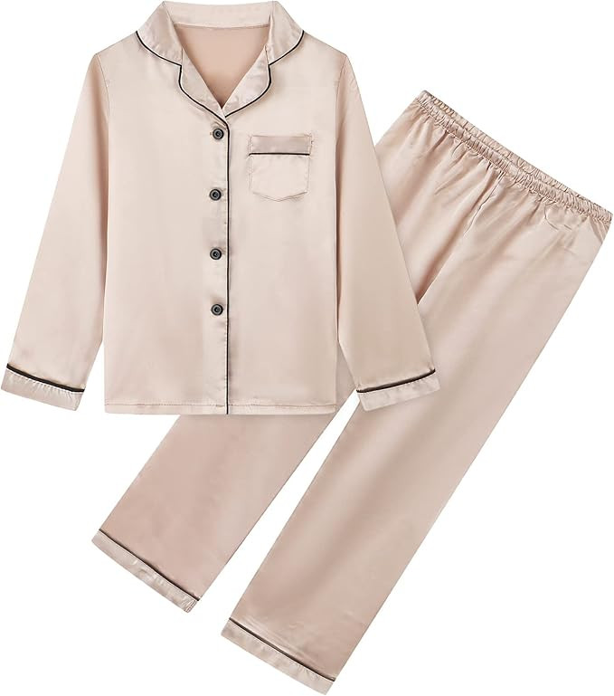 Umeyda Women & Kids Boys Girls Silky Satin Pajamas Set Long Sleeve Button Down Sleepwear 2 Piece ... | Amazon (US)