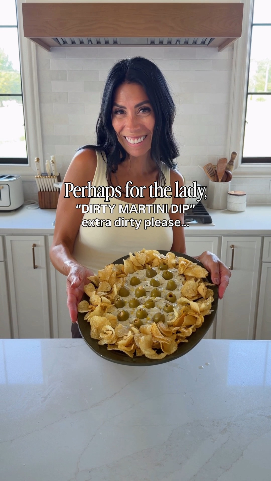 Do yourself a favor and make this dip! It’s always a huge hit! Even if you are not an olive lover…I bet you’ll love this one!
Dirty Martini Dip
• 1- 8oz block cream cheese 
• 4oz good quality blue cheese, don’t buy the crumbled. Buy a soft block.
• 1 cup of green chopped olives, I used the grilled ones from Trader Joe’s
• stuffed olives for the top (you can choose any you want, I got garlic stuffed and cut them in half bc they were big)
• olive brine, about 2 tbsp
• 1/2 cup sour cream 
• garlic powder, salt and pepper to taste
• Kettle potato chips 
In a bowl add cream cheese and blue cheese and using a fork smash together and mix well. Add olive brine, olives, seasoning and mix well again. Add the sour cream and fold it in to make it nice and fluffy. Spread on a platter, add olives on top and serve with potato chips.

#LTKfoodie #LTKHome #LTKSeasonal