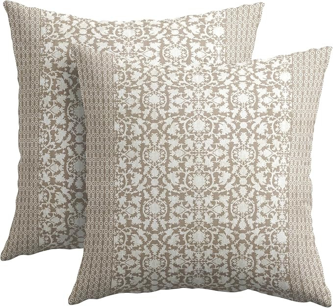 Kawani Tan Antique Pillow Covers 18x18 Inch Vintage Floral Block Print Decorative Throw Pillows S... | Amazon (US)