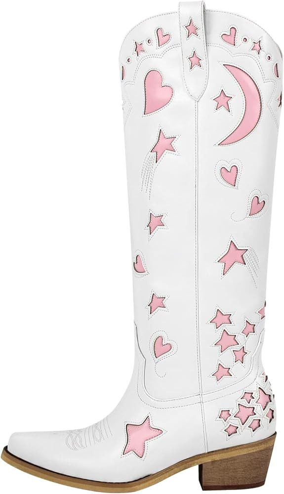 sexytag Cowboy Boots for Women Knee High With Star Embroidered Cowgirl Boots Pointed Toe Block He... | Amazon (US)