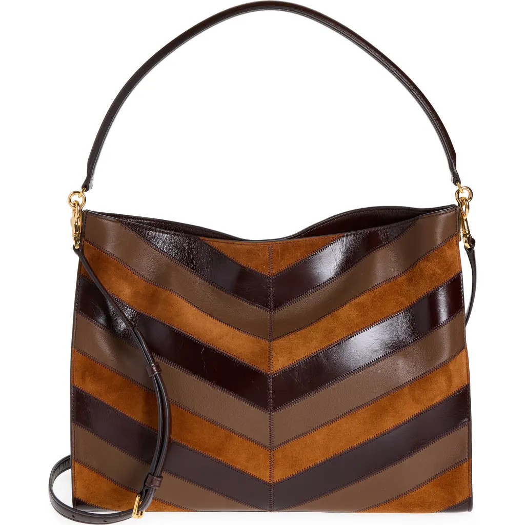 Veronica Beard Vida Chevron Leather Shoulder Bag in Tobacco Multi at Nordstrom | Nordstrom