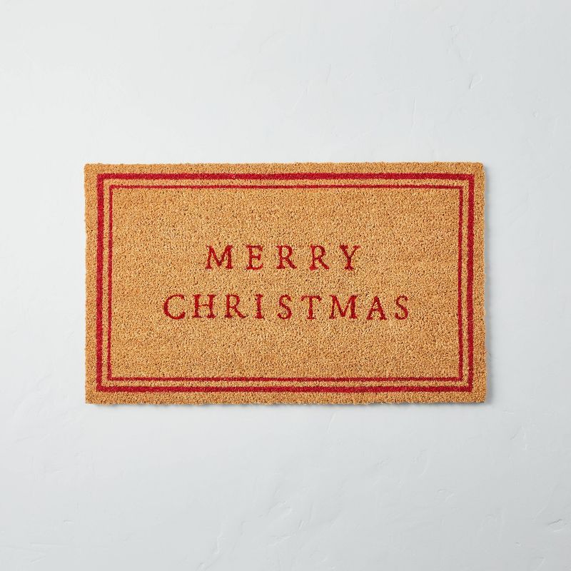 18&#34;x30&#34; Merry Christmas Bordered Rectangular Outdoor Doormat Red/Tan - Hearth &#38; Hand&... | Target