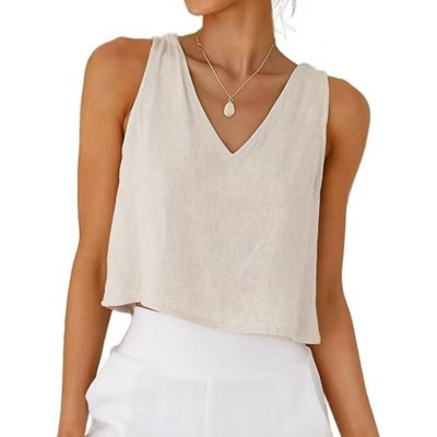LEVEN SIXTEEN Cropped Linen Summer Top Beige 2XL | Target