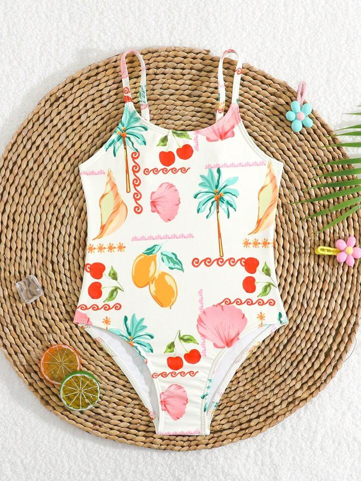 SHEIN Young Girl 1pc Random Print One-Piece Swimsuit | SHEIN
