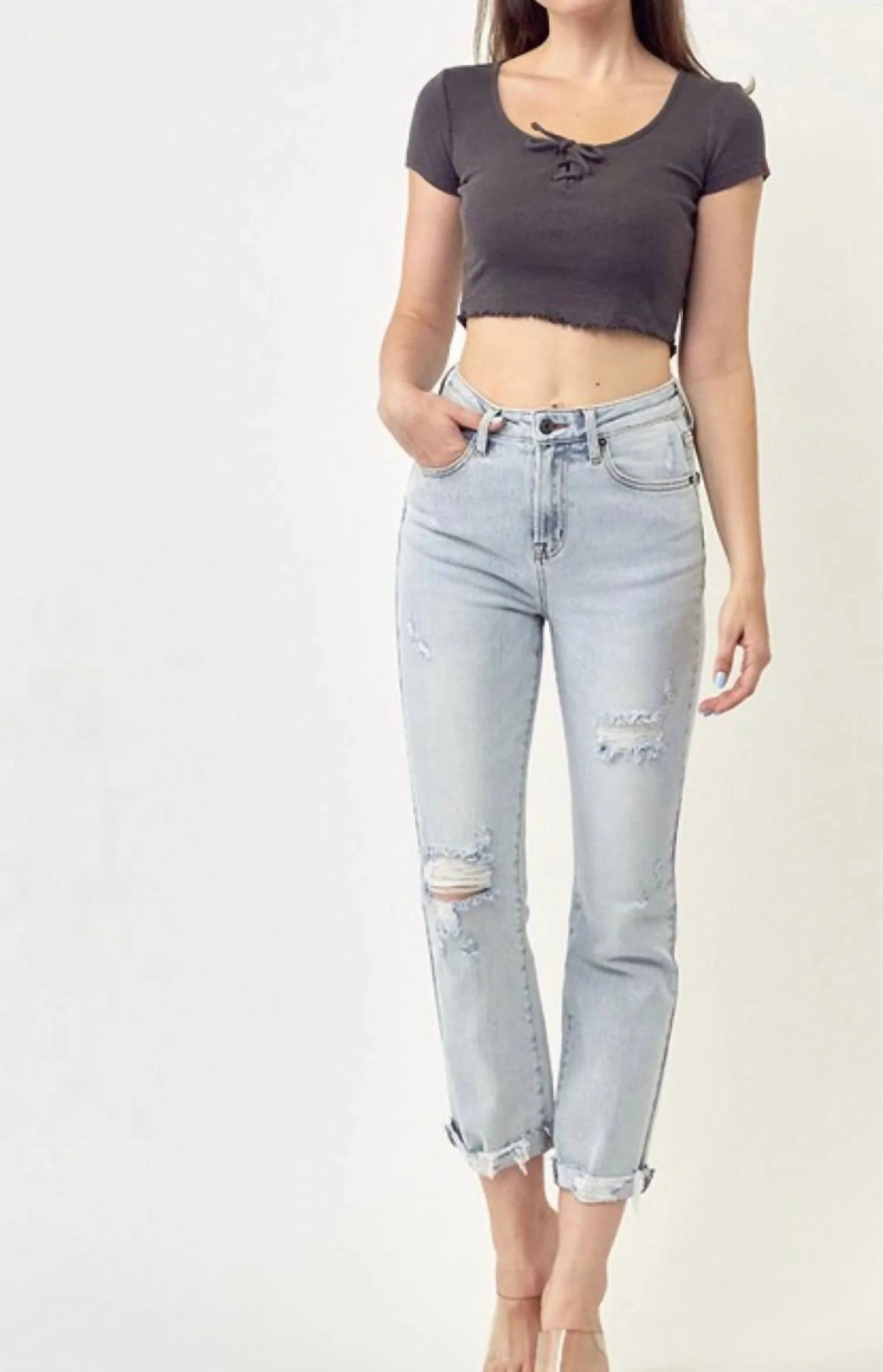 Mid Rise Vintage Straight Leg Jeans In Light Wash | Shop Simon