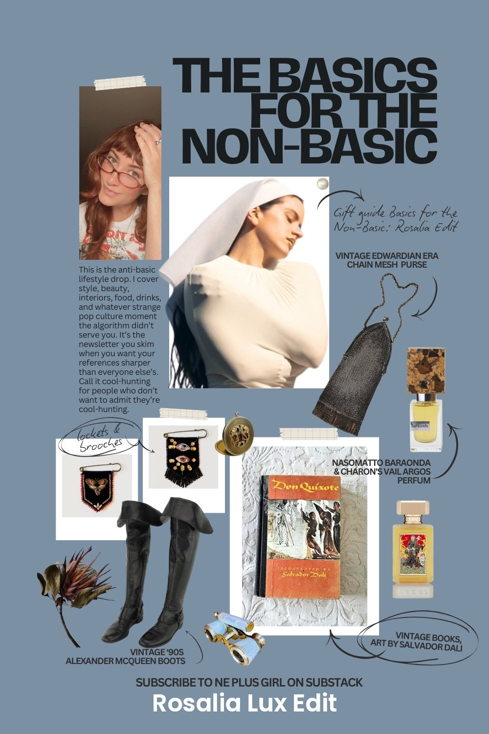 The Rosalia LUX Gift Guide. For friends who like their style sacred, sensual, and a little cinematic. Shop the edit: vintage jewelry, Edwardian chain mail purses, vintage leather boots, bold fragrance, and art-house energy.

Rosalia LUX album, gift guide, holiday gifts, vintage accessories, luxury niche perfume, Spanish style, gothic glamour, curated fashion edit, LTK gift ideas, luxury holiday shopping.

#LTKStyleTip #LTKGiftGuide #LTKHoliday