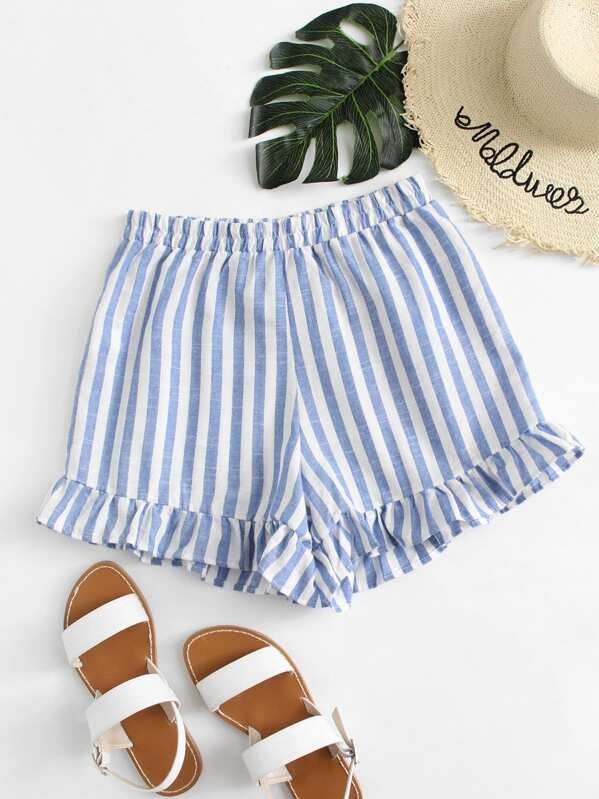 Ruffle Hem Striped Shorts | SHEIN