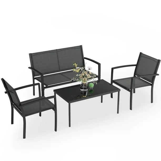 LACOO 4 Pieces Patio Indoor Furniture Outdoor Patio Furniture Set Textilene Bistro Set Modern Con... | Walmart (US)