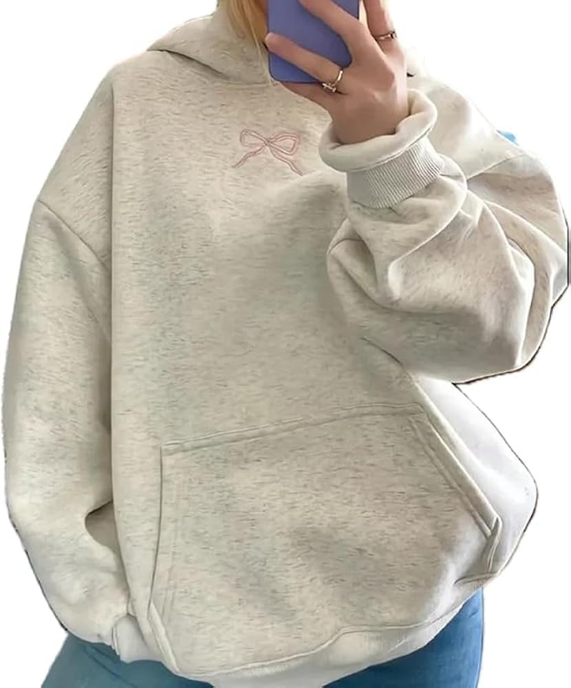 Hoodies for Teen Girls Long Sleeve Cute Sweatshirts Hooded Embroideried Bow Sweatshirt Preppy Clo... | Amazon (US)