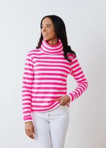 Park Slope Turtleneck in Striped Fleece (Neon Pink / White) | Dudley Stephens