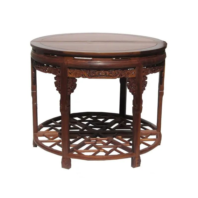 Chinese Huali Rosewood Carved Round Table | Chairish